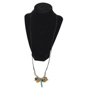 Boho Charm Necklace Long 32” Turquoise Pendant Multi Double Chain Statement
